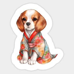 Watercolor Beagle Dog in Kimono Sticker